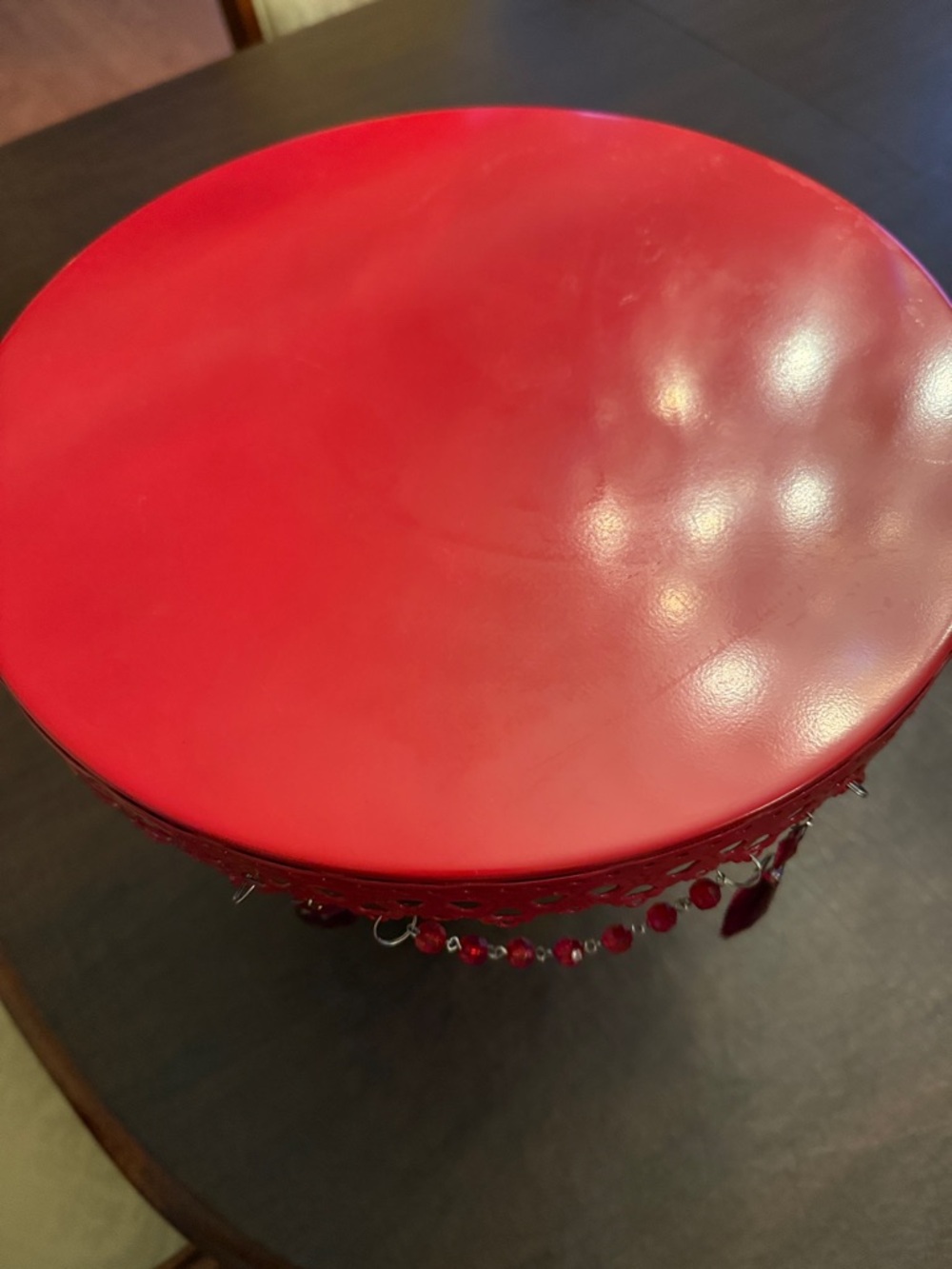 Red Jeweled Decorative Pedestal Cake Stand - Picture 6 of 8